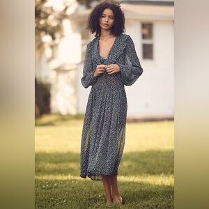 NWOT Anthropologie Long-Sleeve Printed Sheer Midi Dress